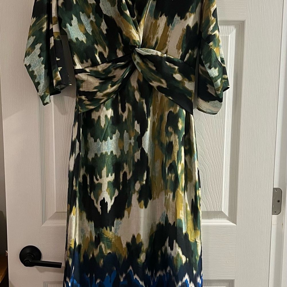 Zara Green Multicolor Twist-Front Midi Dress - NWT.